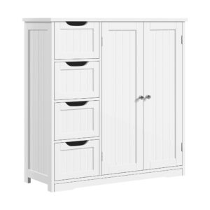 Yaheetech Wooden Bathroom Floor Cabinet, Side Storage Organizer Cabinet with 4 Drawers & Double Doors